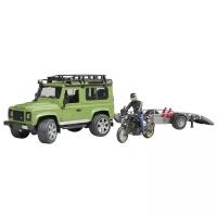 Набор техники Bruder внедорожник Land Rover Defender с мотоциклом Ducati (02-598) 1:16, зеленый/серый/черный