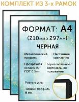 Комплект металлических рамок 21х30 (А4), 3 шт.; Нельсон, цвет черный матовый