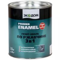 Грунт-эмаль алкидная (А) ЭКОДОМ по ржавчине 3-в-1, полуматовая, серый, 2.5 кг