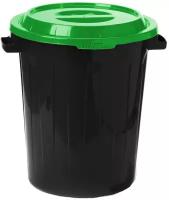Бак для отходов пластиковый 90 л черный с зеленой крышкой