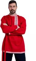 Косоворотка мужская красная руссская народная карнавальная рубаха из хлопка, размер 52/54 (XХL)