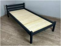 Кровать односпальная Классика из массива сосны со сплошным основанием, 200х90 см (габариты 210х100), цвет антрацит
