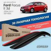 Дефлекторы окон Voron Glass серия Corsar для Ford Focus II 3d 2005-2011 /хэтчбек накладные 2 шт