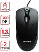 SONNEN Мышь проводная SONNEN B61, USB, 1600 dpi, 2 кнопки + колесо-кнопка, оптическая, черная,513513