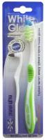 Зубная щетка WHITE GLO Medium + ластик для удаления налета, средняя, зеленый