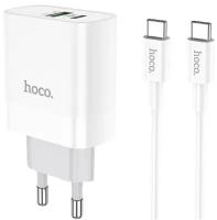 Сетевое зарядное устройство HOCO C80A Rapido 1xUSB + 1xUSB-C с Кабелем Type-C - Type-C, 3.1A, 20W, белый