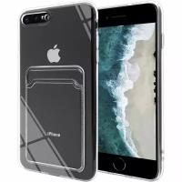 Силиконовая накладка с отсеком для карты с защитой камеры Apple iPhone 7/8/SE прозрачный