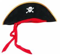 Шляпа пирата "Пиратская треуголка с красной лентой" с черепом