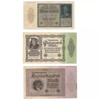 Набор банкнот номиналом 10000 марок 1922 года, 50000 марок 1922 года, 100000 марок 1923 года. Германия