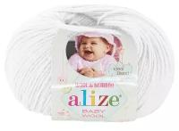 Пряжа Alize Baby Wool, 40 % шерсть, 40 % акрил, 20 % бамбук, 50 г, 175 м, 1 шт., 55 белый 175 м