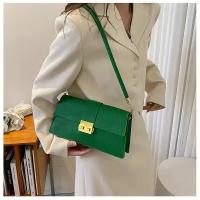 Женская маленькая сумка на плечо, сумка багет из экокожи, вечерняя сумочка клатч зеленая
