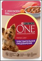 Влажный корм для собак Purina ONE для мелких пород при чувствительном пищеварении с лососем 85 г х26