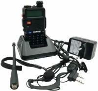 Рация Baofeng UV-5R Черная, портативная радиостанция Баофенг для охоты и рыбалки с аккумулятором на 1800 мА*ч и радиусом до 10 км, UHF, VHF, IP54