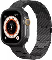 Браслет Carbon Fiber Link серия Retro для Apple Watch 42/44/45mm, цвет Чёрно/серый (полоска)