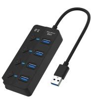 Разветвитель адаптер переходник USB HUB Хаб Onten OTN-5301 4 порта USB 3.0 высокоскоростной, с кнопкой on/off черный