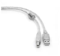 Кабель USB 2.0 Pro, AM/BM, экран, ферритовое кольцо, 4,5 м, прозрачный, Cablexpert