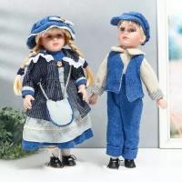Кукла коллекционная парочка "Наташа и Саша, синий вельвет" . Высота: 40 см. Набор - 2шт(штуки)