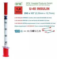 Шприц инсулиновый 1,0 мл со шкалой U-40 с интегрированной иглой 0,33х12,7 (29G)