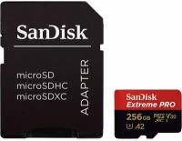 Карта памяти MicroSDXC 256GB SanDisk SDSQXCD-256G-GN6MA EXTREME PRO Class 10, UHS-I, W140, R 200 МБ/с, адаптер на SD