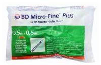 Шприц BECTON Micro-Fine Plus инсул U100 0,5мл (0,3x8мм/30G) N10