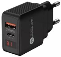 Сетевое зарядное устройство Wiiix UNNK-4-2-02-QCPD-B, USB-C + USB-A, 20Вт, 3A, черный