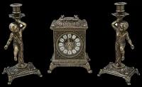 Часы Ларец каминные, 2 канделябра Амур на 1 свечу, антик AL-82-108-C-ANT