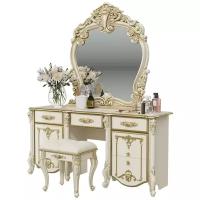 Столик туалетный с зеркалом и пуфиком Дольче Вита СДВ-05 цвет слоновая кость/золото