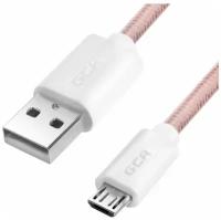 GCR Кабель 1.0m MicroUSB, быстрая зарядка, розовый нейлон