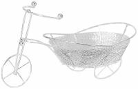 Подставка декоративная металлическая сетчатая "Велосипед с овальной корзиной" серебряная / Кашпо декоративное (135 х 60 х 70 мм)