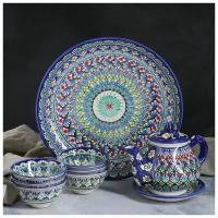 Набор чайный 9 предметов Риштанская Керамика (Чайник 0,8л, пиалы- 0,2)