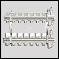 Коллекторная группа TIM KB007 1" ВР, 7 отводов 3/4", воздухоотводчик, сливной кран для теплого пола, отопления