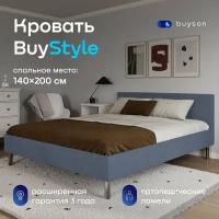 Двуспальная кровать buyson BuyStyle 200х140 см, серо-синий, микровелюр