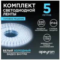 Светодиодная влагозащищенная лента Apeyron 4,8W/m 60LED/m 3528SMD холодный белый 5M 10-04