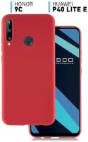 Чехол ROSCO для Huawei P40 lite E и Honor 9C (Хуавей П40 Лайт Е и Хонор 9С), матовый чехол, бортик (защита) вокруг камер, силиконовый чехол, красный