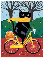 Картина по номерам, "Живопись по номерам", 30 x 40, A318, чёрный кот, велосипед, тыква, осень, поп-арт
