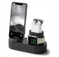 Силиконовая подставка Elago Charging hub 3 в 1 для AirPods Pro/iPhone/Apple Watch (без ЗУ и кабеля), цвет Черный (EST-TRIO-BK)