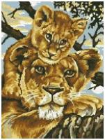 Львица со львёнком #М-342 Паутинка Набор алмазная мозаика 35 x 45 см