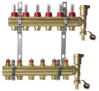 Комплект коллекторов Danfoss FHF-6F set с расходомерами, кронштейнами и воздухоотводчиками, 6 контуров