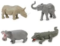 Игровой набор фигурок Животные: носорог, бегемот, слон и крокодил, размер 9-13 см