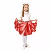 Карнавальный набор "Стиляги 3", юбка красная с белыми сердцами, пояс, повязка, рост 122-128 см