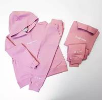 Спортивный костюм для девочки "Счастье" / Детский розовый костюм с худи и джоггерами 110