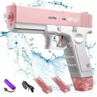 Водяной электрический пистолет GLOCK глок на аккумуляторе\Мощная новинка 3 поколения GEN3\Оригинал фабрика HuaHin Toys/ 2 обоймы в комплекте\Розовый