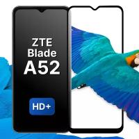 Противоударное защитное стекло для смартфона ZTE Blade A52 / Полноэкранное глянцевое стекло на телефон ЗТЕ Блейд А52 / HD+