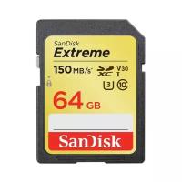 Карта памяти SanDisk SDXC 64 ГБ Class 10, V30, UHS-I, R/W 150/60 МБ/с, 1 шт., черный