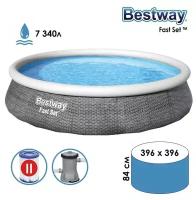 Бассейн надувной Fast Set, 396 x 84 см, фильтр-насос, картридж, Bestway