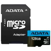 Карта памяти ADATA microSDXC 128 ГБ Class 10, V10, A1, UHS Class 1, R/W 100/25 МБ/с, адаптер на SD, 1 шт., черный