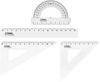 Набор чертежный СТАММ, размер S (линейка 16см, 2 треугольника, транспортир), прозрачный, бесцветный, европодвес, (5шт.)