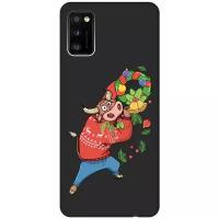 Силиконовая чехол-накладка Silky Touch для Samsung Galaxy A41 с принтом "Bull & Wreath" черная