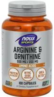 NOW Arginine 500мг & Ornithine 250мг 100 капсул Биологически активная добавка к пище Arginine & Ornitine / Нау Аргинин и Орнитин, капсулы 989 мг