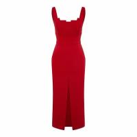 красное платье из вискозы с фигурным лифом и разрезом спереди Размер L красный